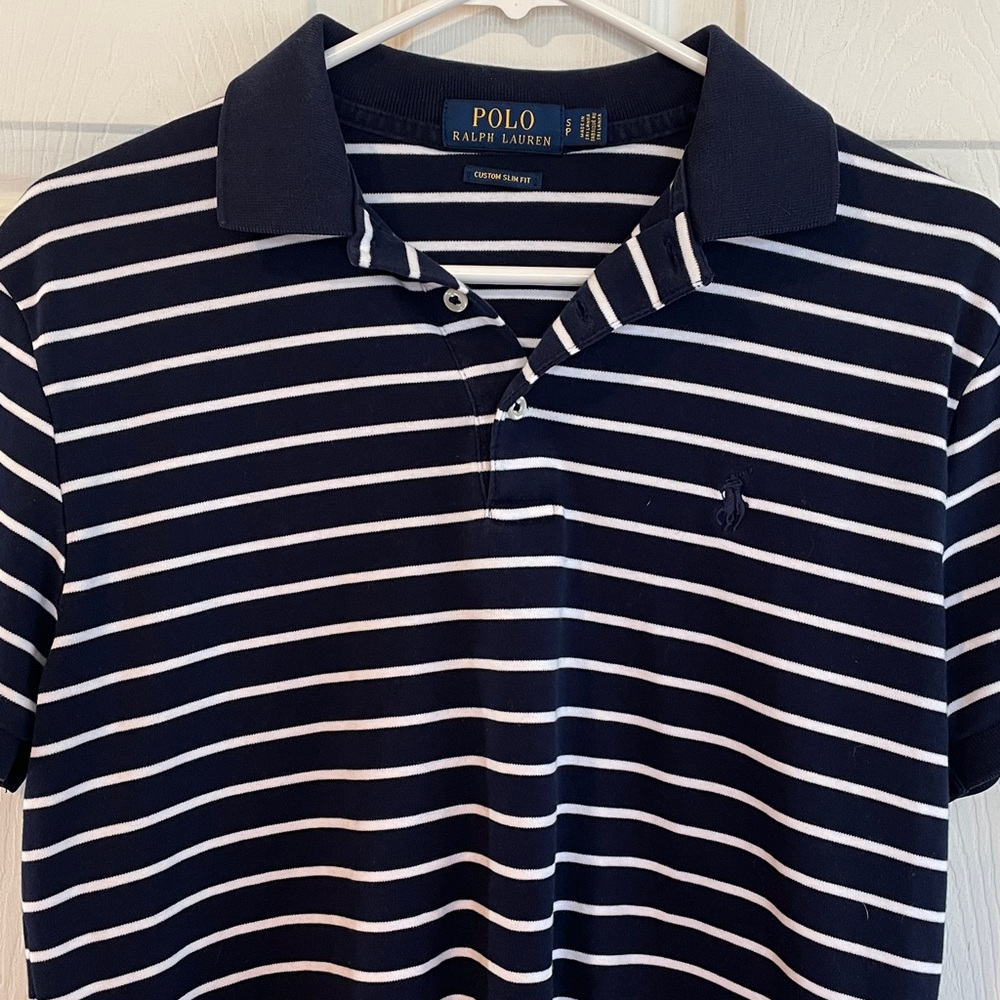 Polo Ralph Lauren Size SP Navy and White Striped Polo Shirt - Picture 2 of 10